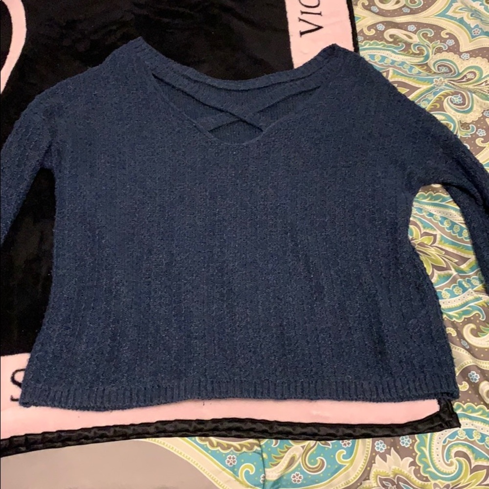 Blue Textured Long Sleeve Sweater